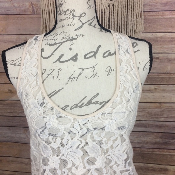 Urban Outfitters | Cream Lace Front Racerback Top - Picture 2 of 8